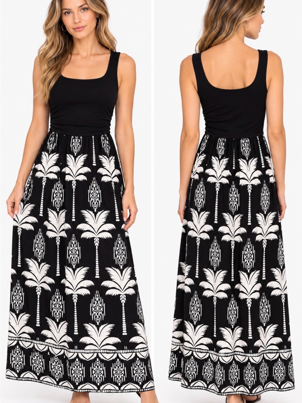 Fifteen Twenty Black White Palm Tree Print Maxi Dress Size M